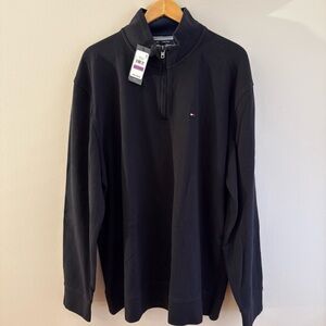 Tommy Hilfiger Men’s size 1/4 Zip Pullover  Black Sweater Size 2XL XXL NWT